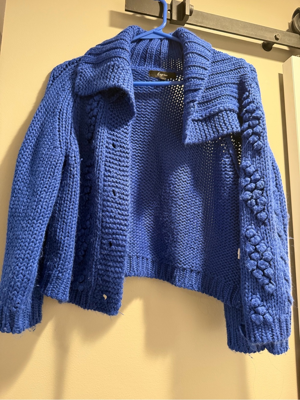 Express Chunky Knit Open Cardigan in Navy Blue